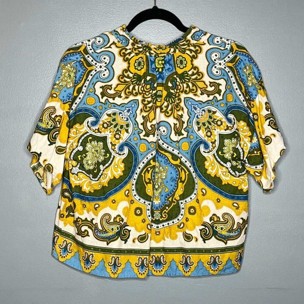 Haute Hippie Boho Paisley Print Blouse M Linen Blend V Neck Festival Top Chic - Picture 3 of 6